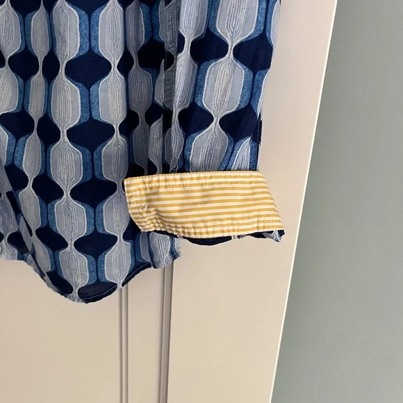 J. McLaughlin Lois Blouse in navy/blue/yellow, Size XL - Picture 4 of 7